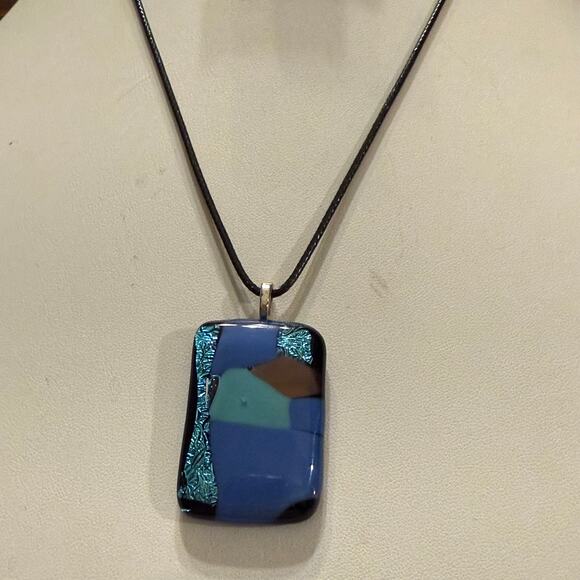 Sparkly Blue Artisan Fused Glass Pendant - Picture 9 of 9